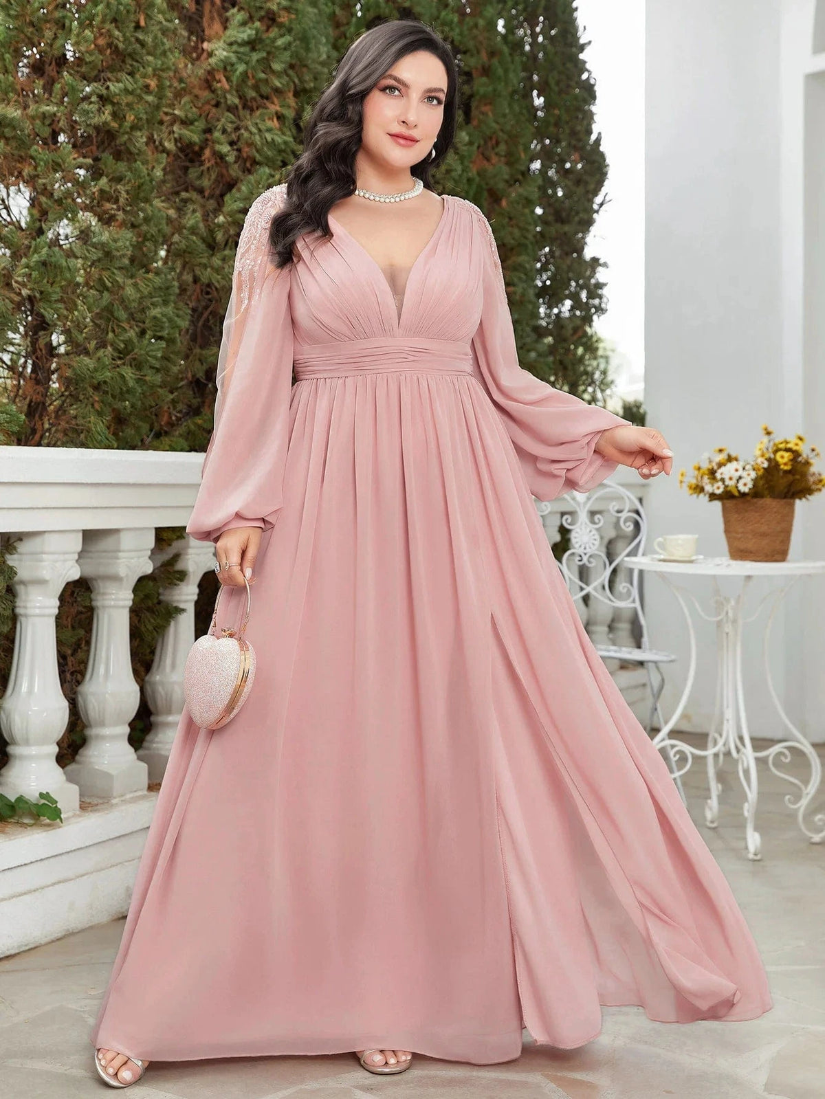Robe Longue Demoiselle D'Honneur Mousseline De Soie - Robe Invitée Mariage Élégante Col V