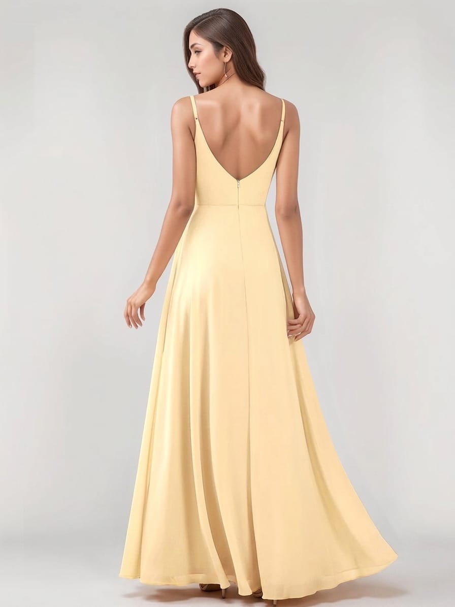 Robe jaune longue fendue pour invitée au mariage