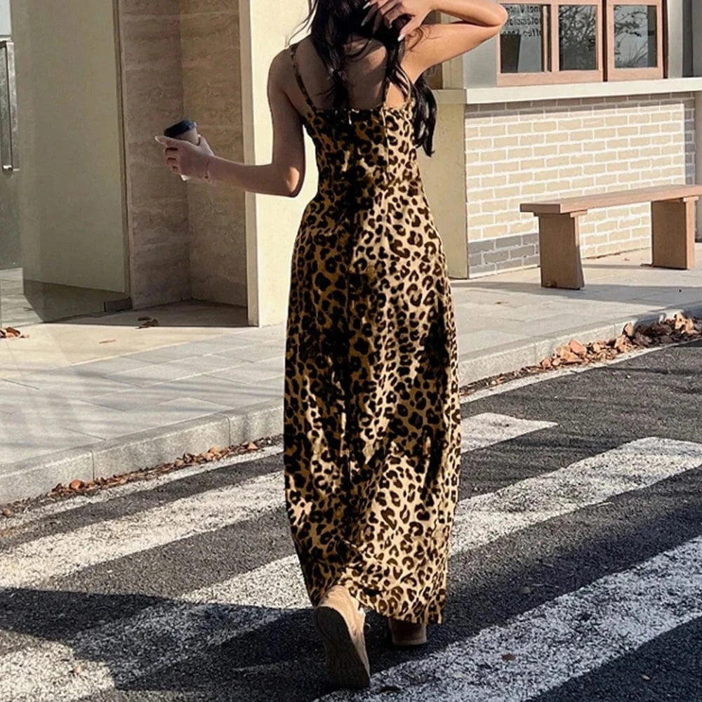 robe longue léopard été fluide sans manches motif animal pour soirée chic ou look décontracté