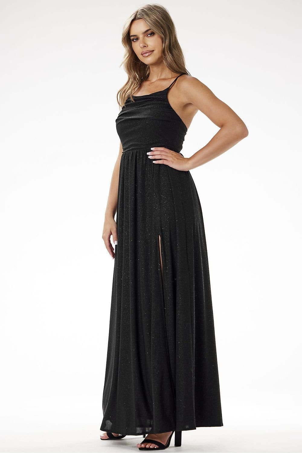 robe de soirée sequin longue fendue chic moulante dorée manches longues décolleté gala