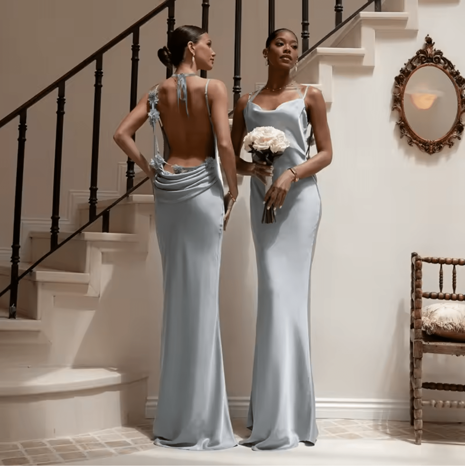 Robes En Satin À Longueur Au Sol Dos À Nœud Et Bretelles Spaghetti Joc