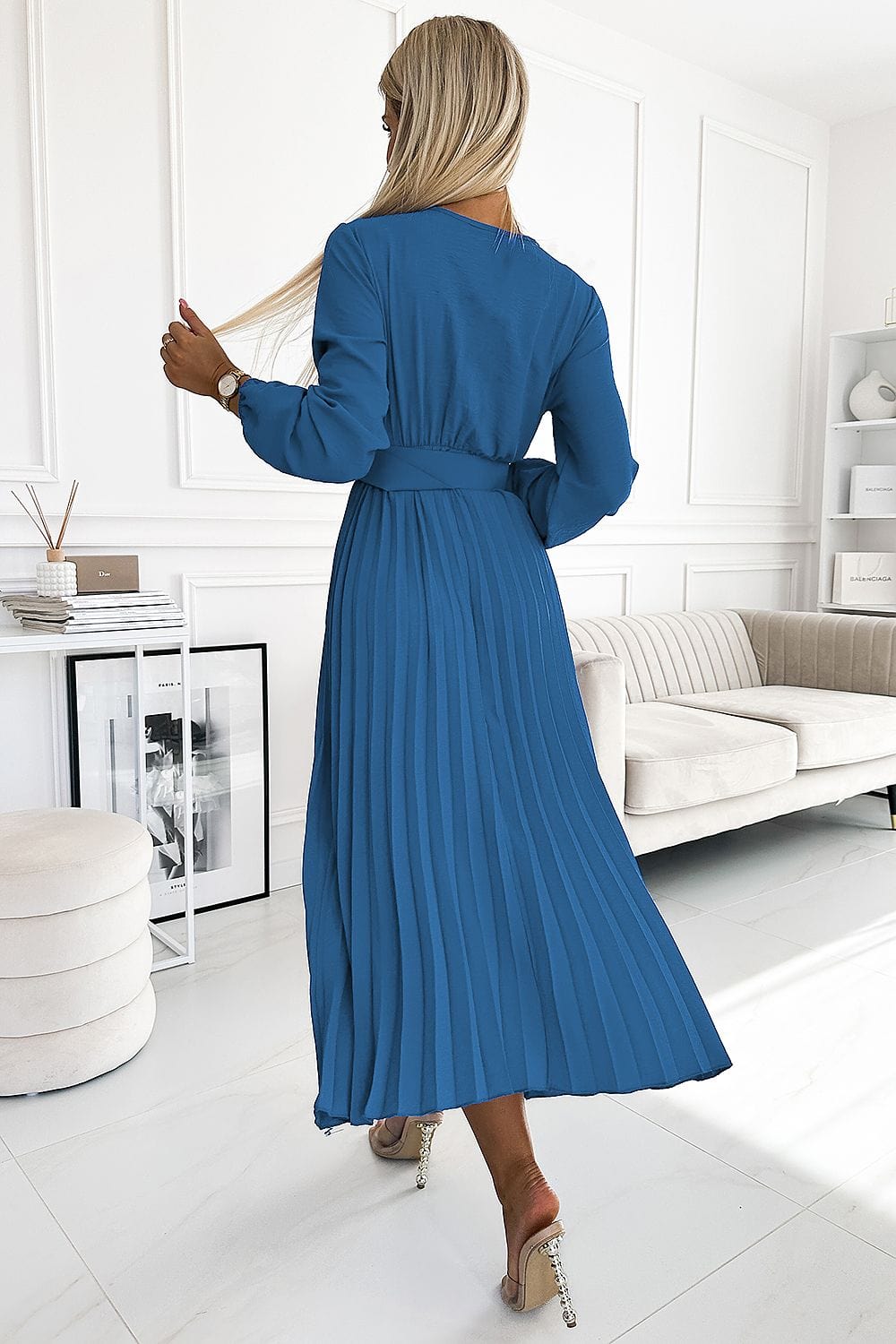 robe longue plissée fluide manches longues pour soirée chic ou mariage invité, élégante et confortable