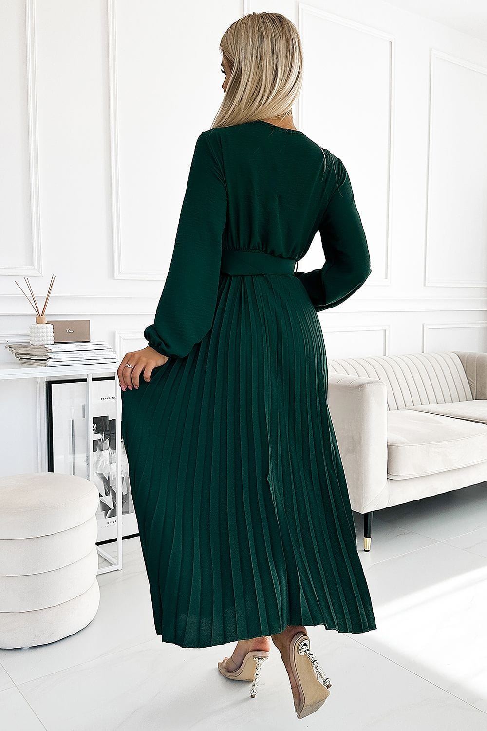 robe longue plissée fluide manches longues pour soirée chic ou mariage invité, élégante et confortable