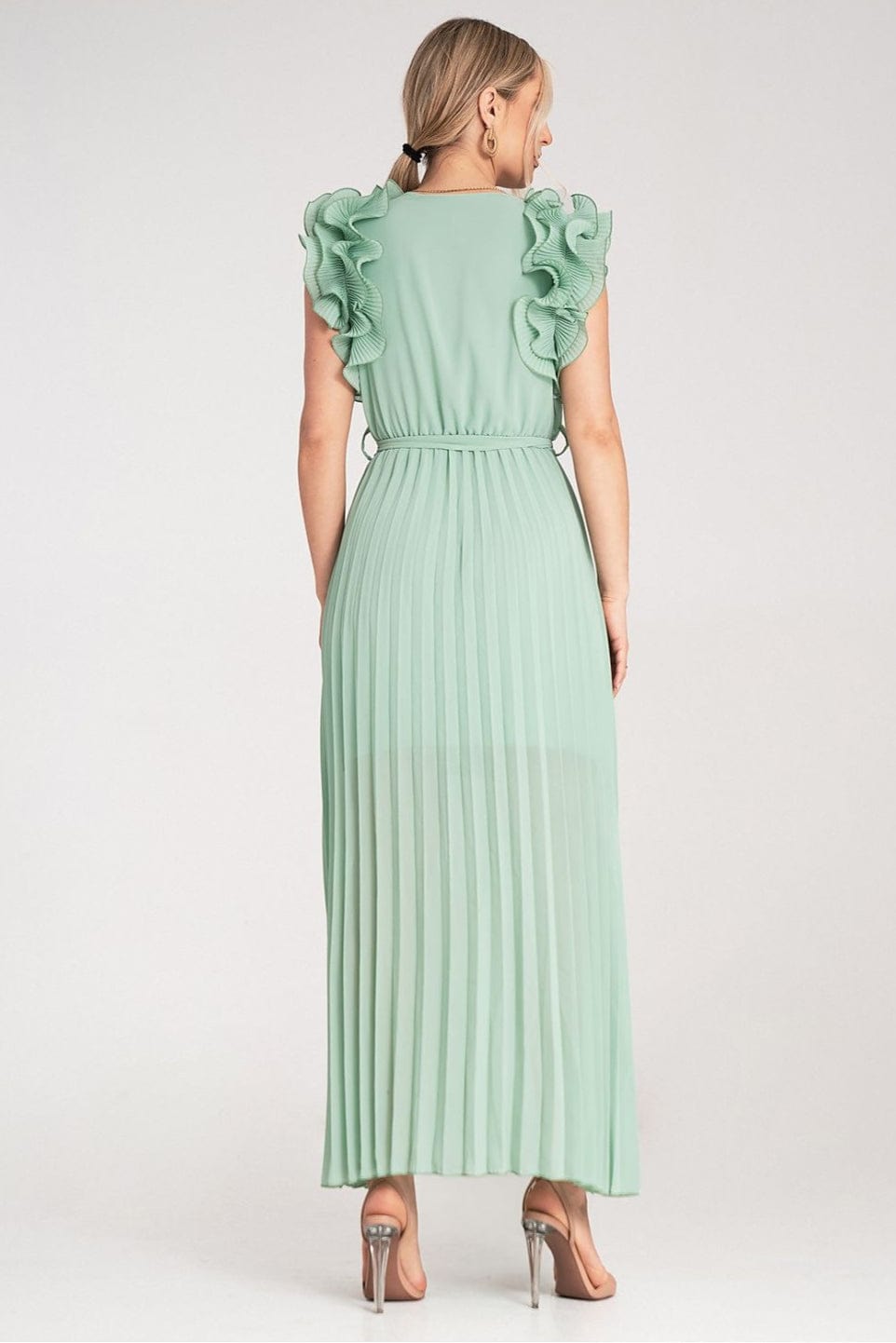 Robe longue plissée verte pour invitée au mariage