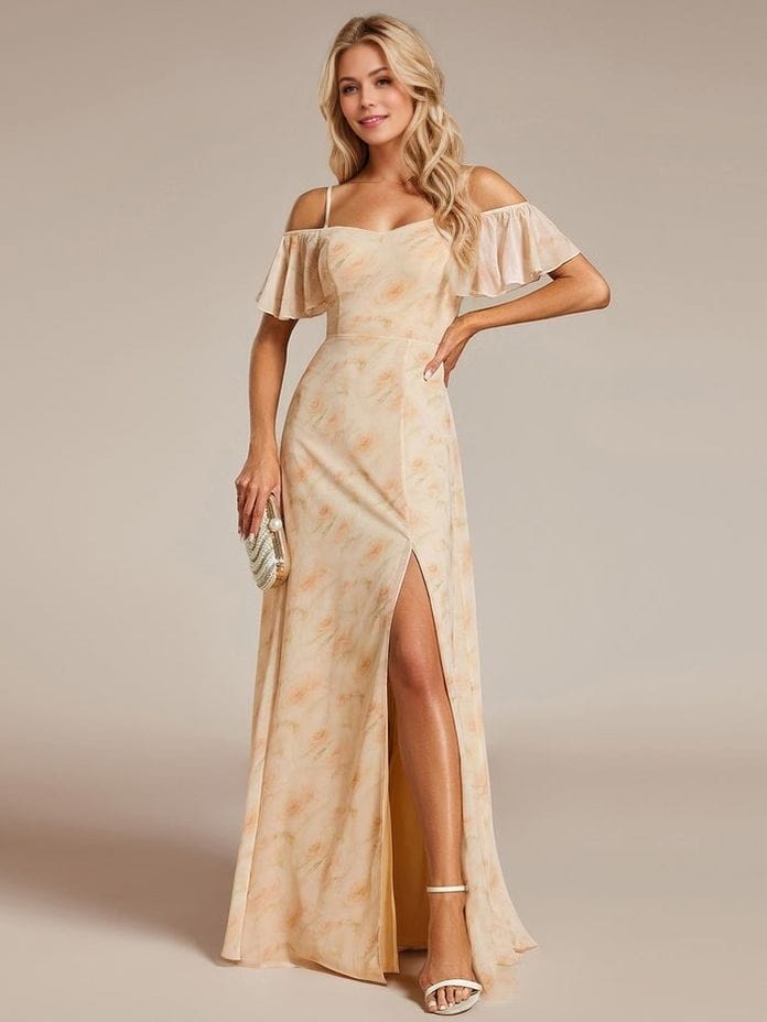 Robe pour invitée au mariage longue fendue motif fleuri