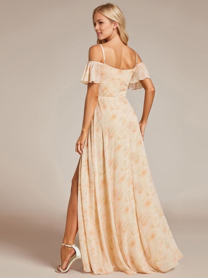 Robe pour invitée au mariage longue fendue motif fleuri