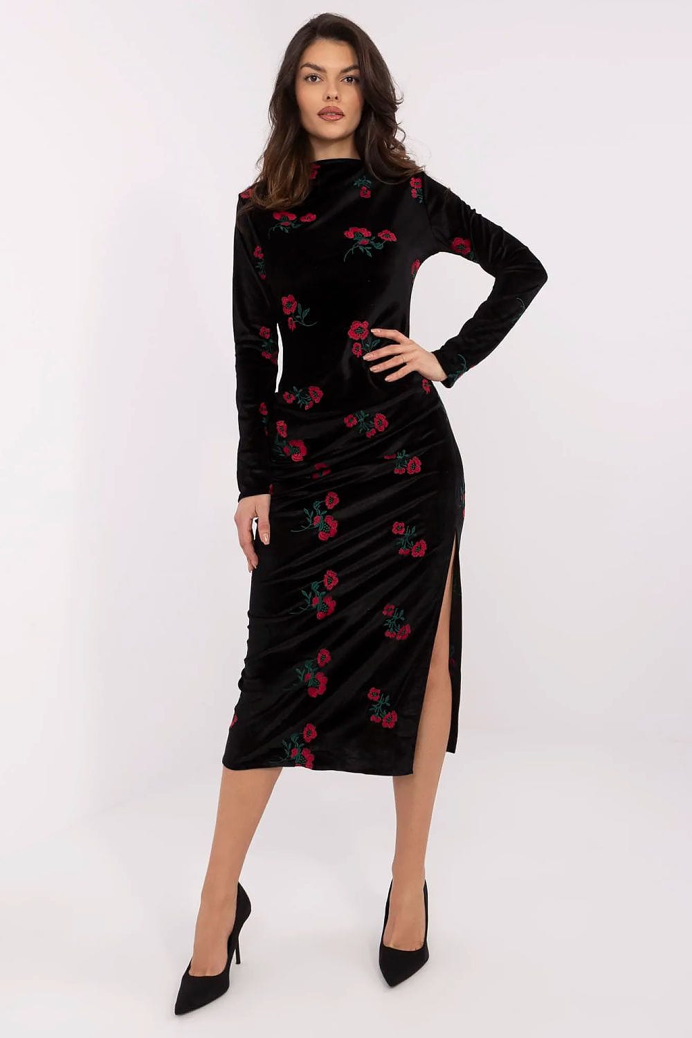 Robe de soirée chic manches longues noire longue fluide élégante pour mariage invité chic soirée festive