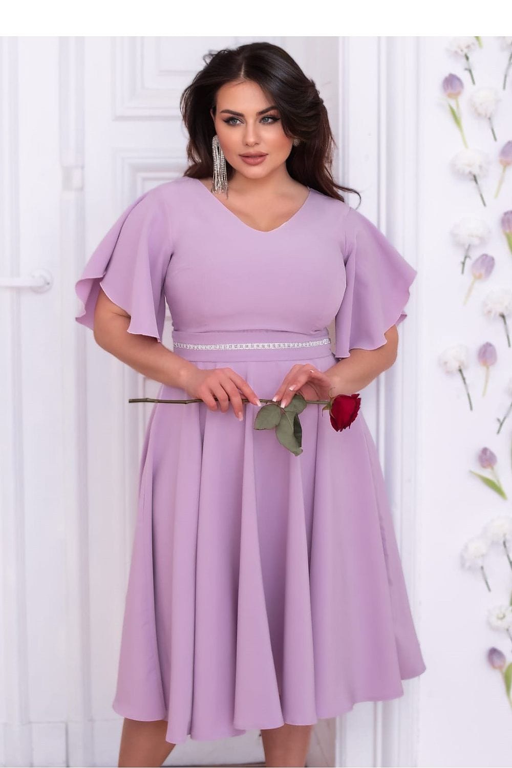 robe midi drapée manches courtes chic pour cocktail ou mariage invité été couleur unie fluide femme