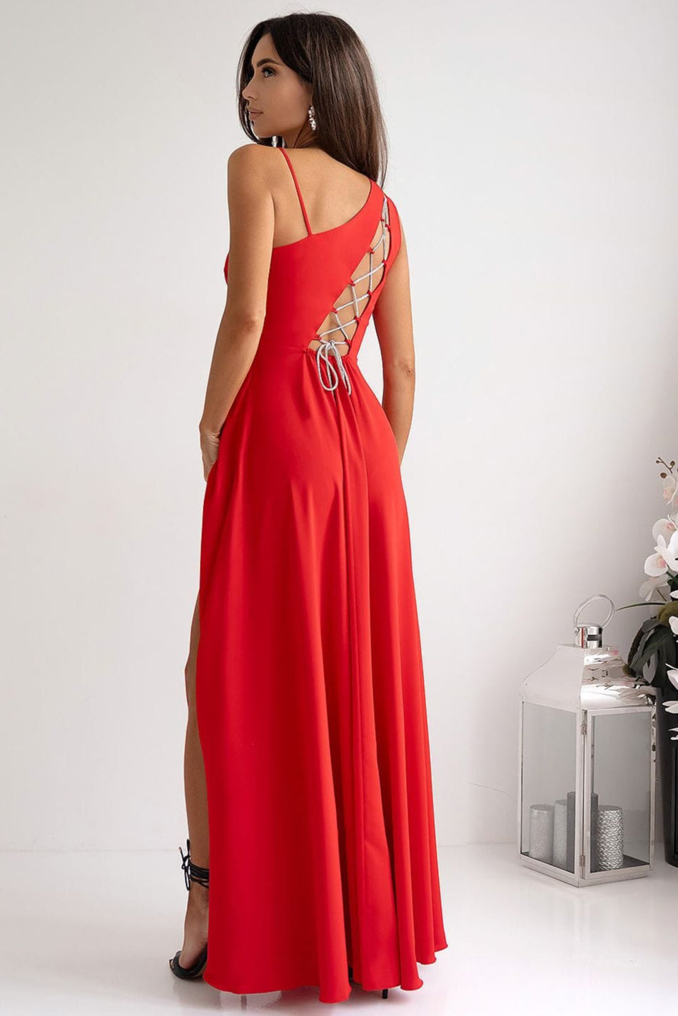 robe demoiselle d'honneur chic longue fendue rose poudré élégante pour mariage invité