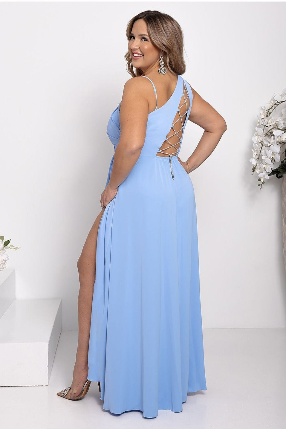 robe demoiselle d'honneur chic longue fendue champagne élégante pour mariage invité en été