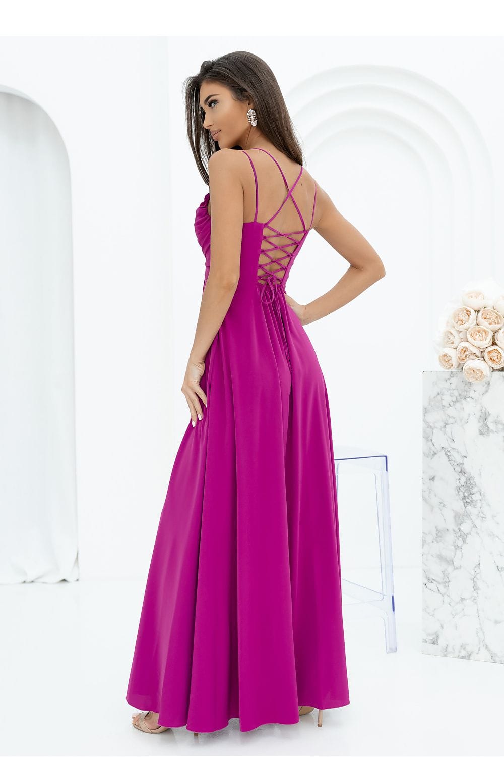 robe de soirée chic longue fendue pour mariage invité chic élégante fluide manches courtes rouge