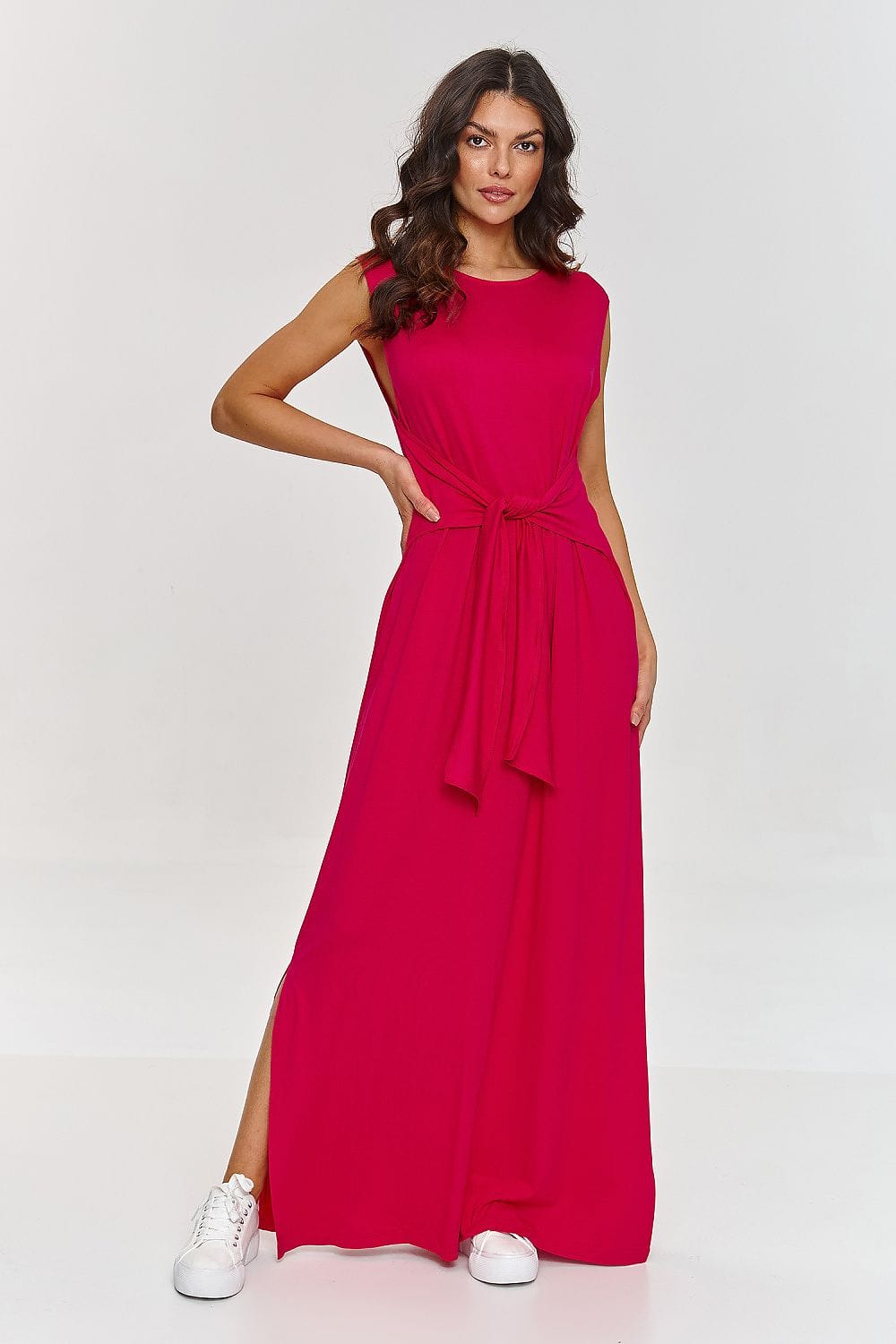 Robe été soirée casual sans manches rose longue fluide femme pour un style élégant et décontracté