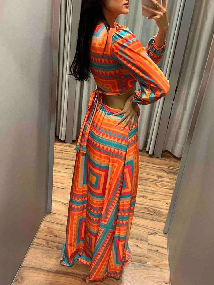 robe été longue trapèze fluide à motif géométrique chic et colorée pour journée ensoleillée