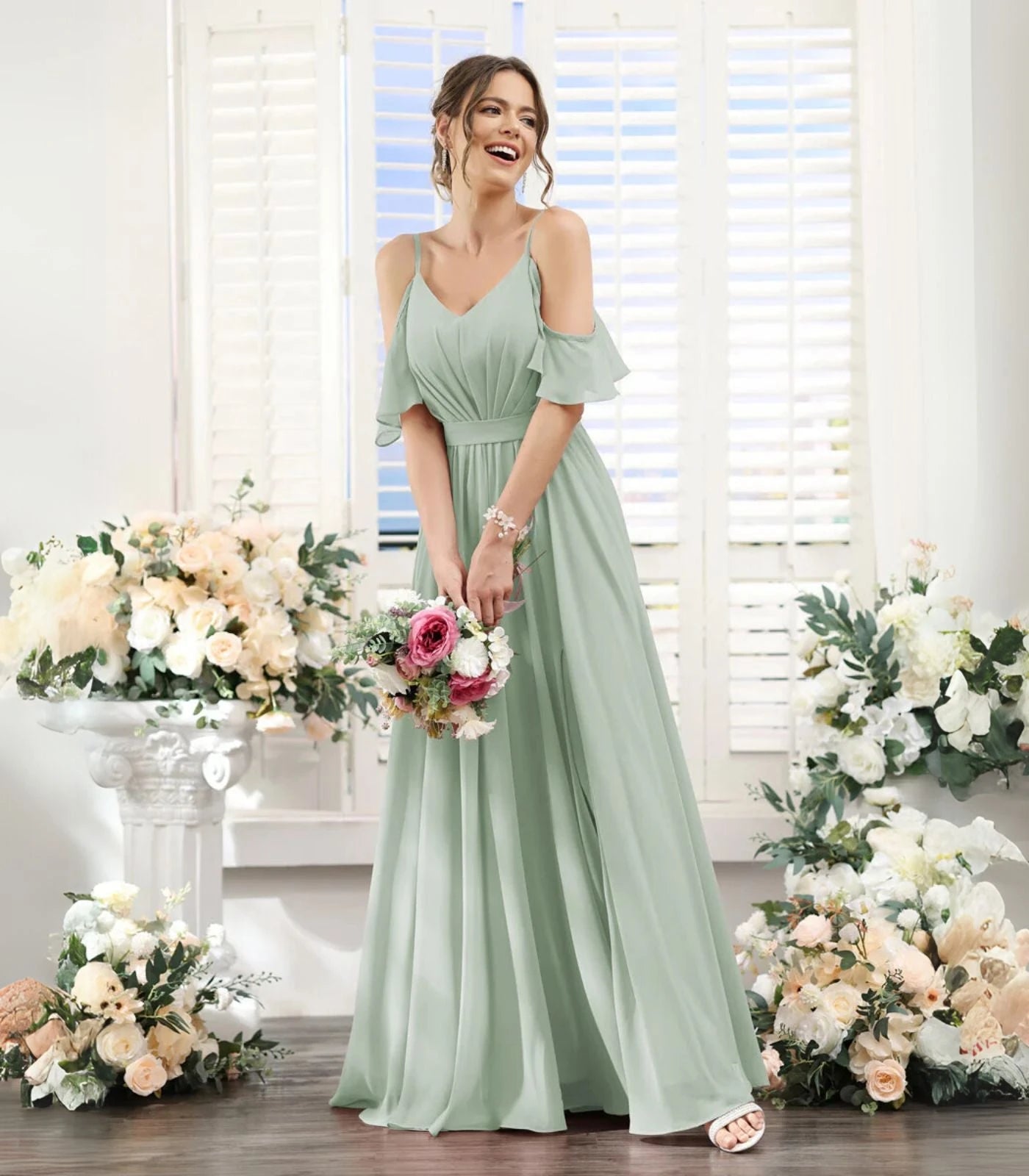 Robe demoiselle d'honneur vert sauge