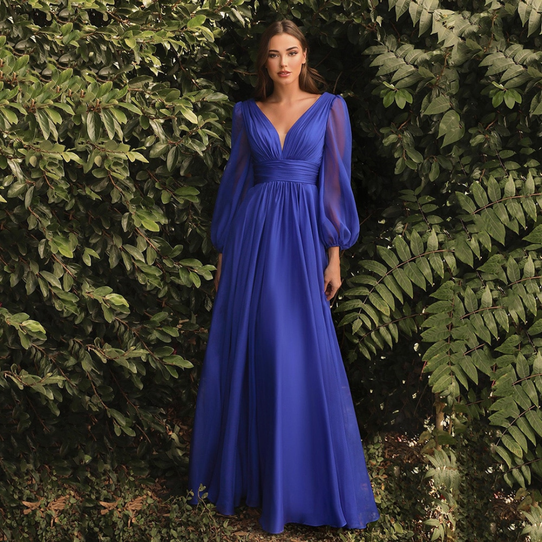 Robe de soirée manche longue bleue
