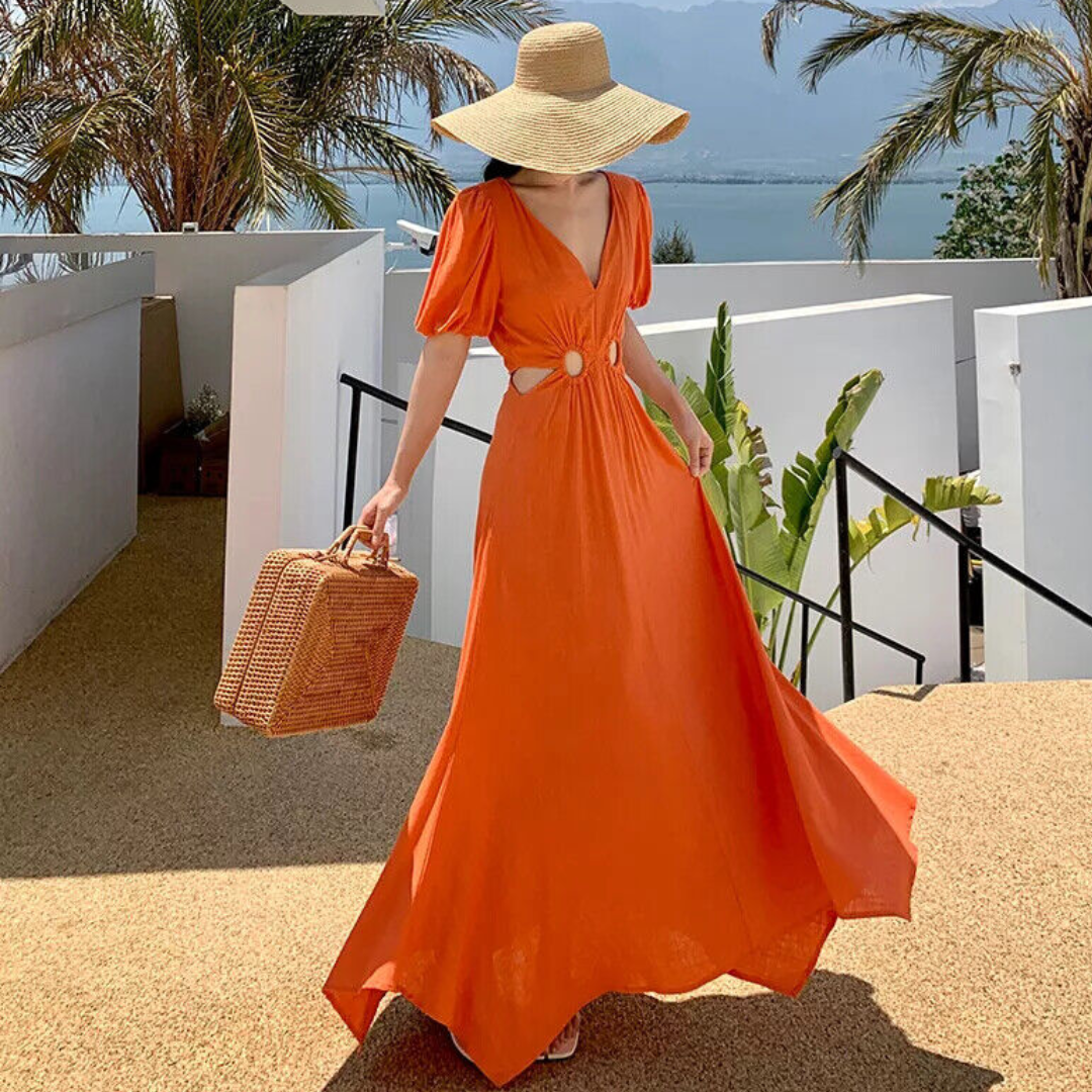 Robe longue fluide orange