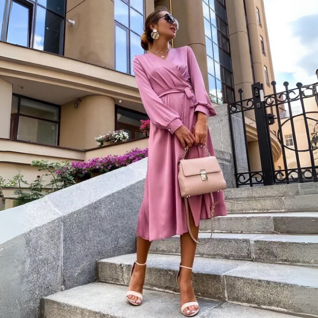 Robe rose manches longues rose satin