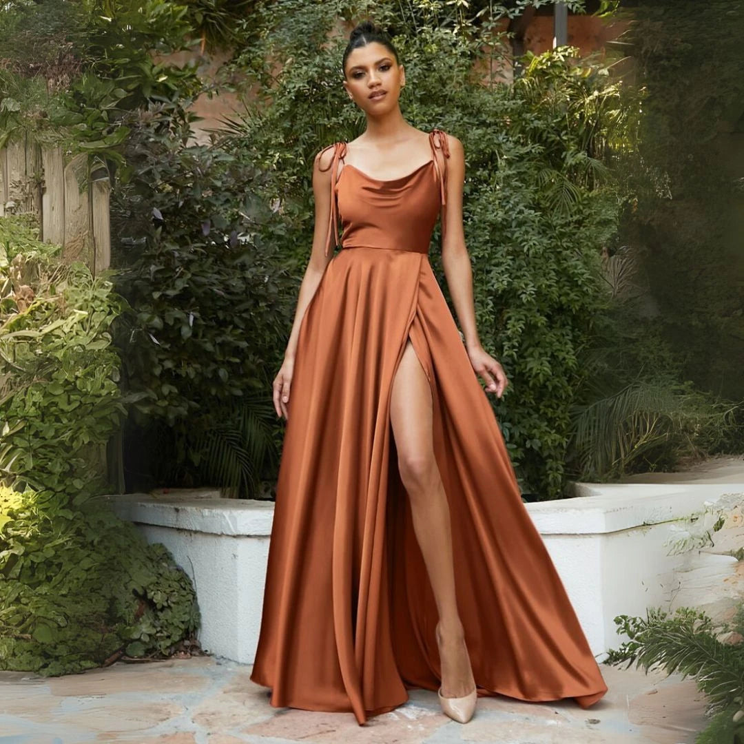 Robe longue fendue terracota