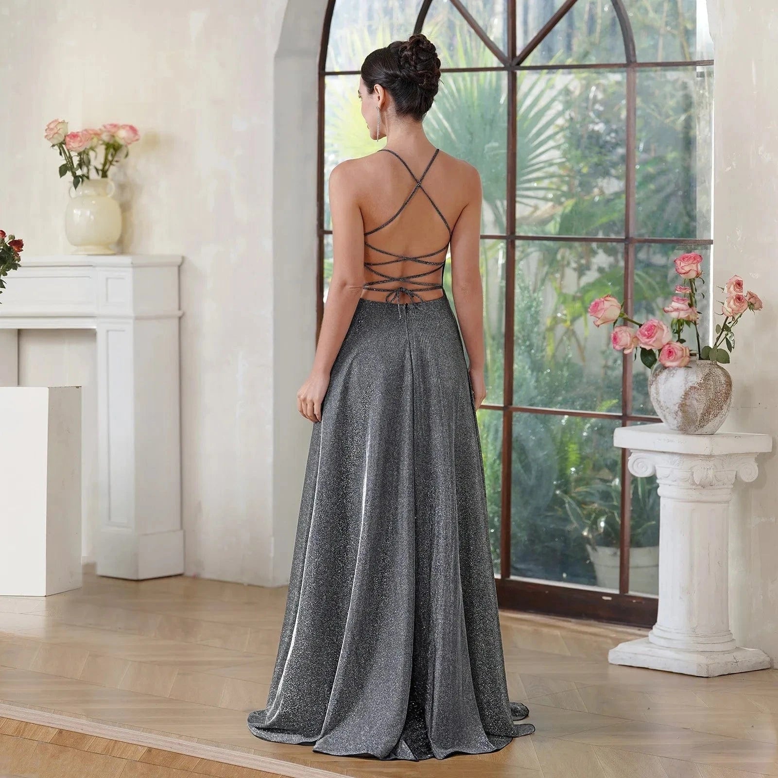robe soirée sexy dos nu longue fendue chic pour mariage invitée ou gala élégante et tendance