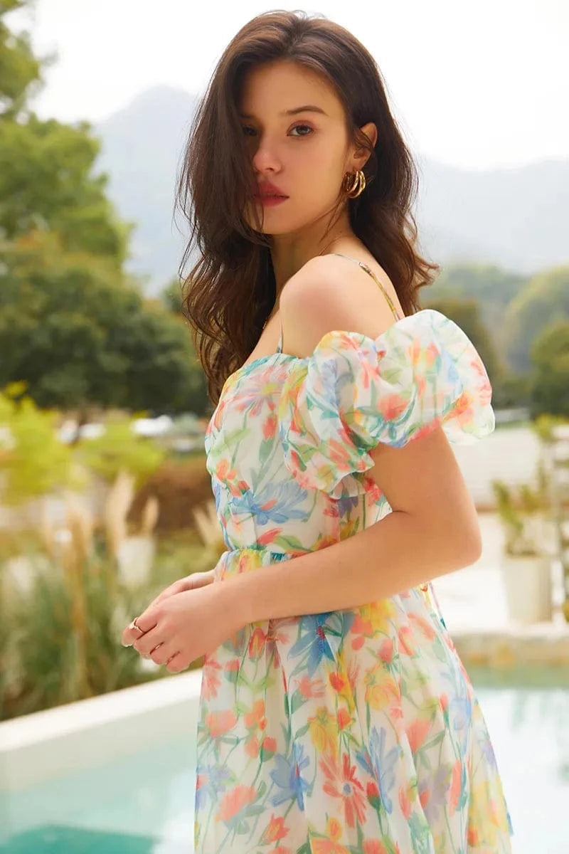 robe champêtre dos nu pour invitée mariage élégante, longue et fluide avec une coupe trapèze