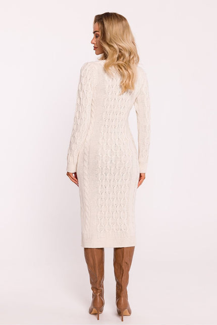 Robe pull blanche hiver femme manche longue midi moulante casual.