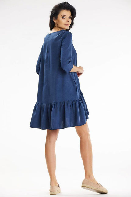 Robe bleue casual courte ample à manches longues, idéale pour un look décontracté quotidien ou une sortie simple.