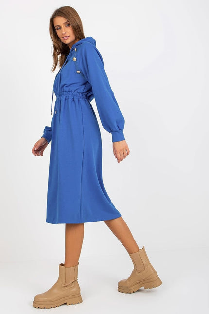 Robe bleue casual midi à manches longues, idéale pour une silhouette décontractée et élégante.