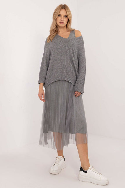 Robe casual midi bas en tulle plissé avec pull