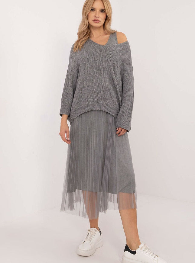 Robe casual midi bas en tulle plissé avec pull