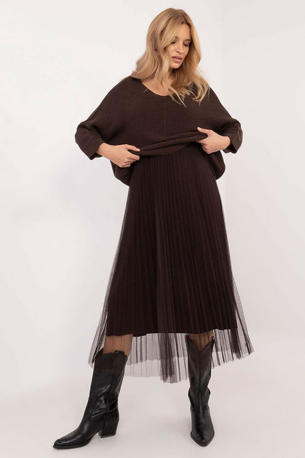 Robe casual midi bas en tulle plissé avec pull