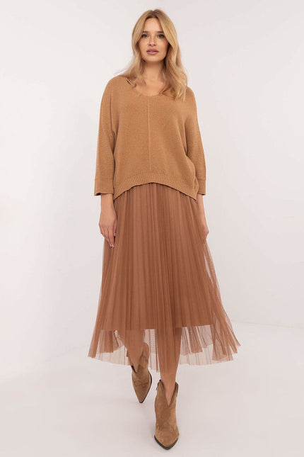 Robe casual midi bas en tulle plissé avec pull