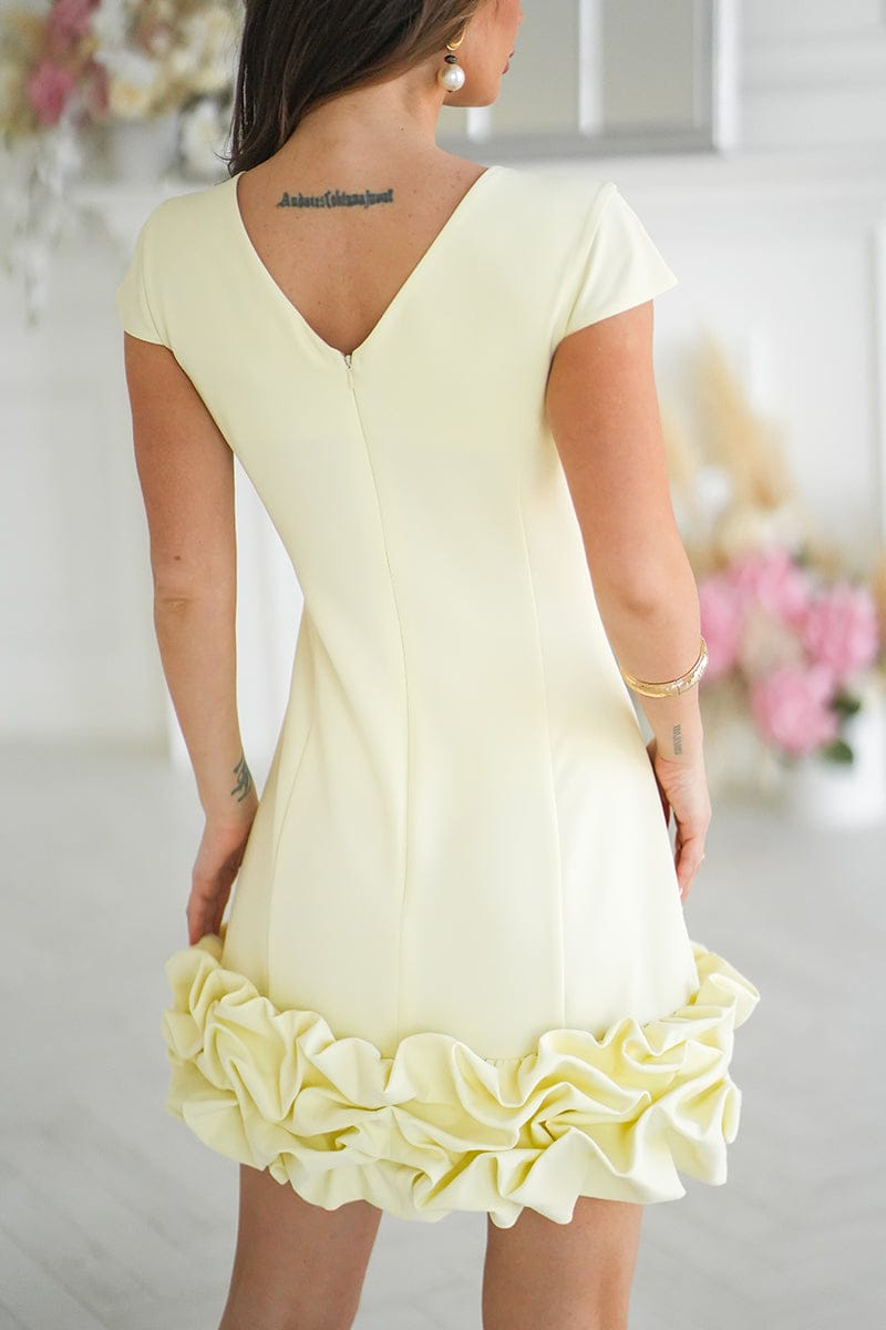 Robe courte jaune chic manches courtes