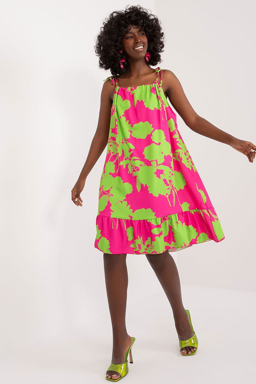 Robe d'été à bretelles rose et verte