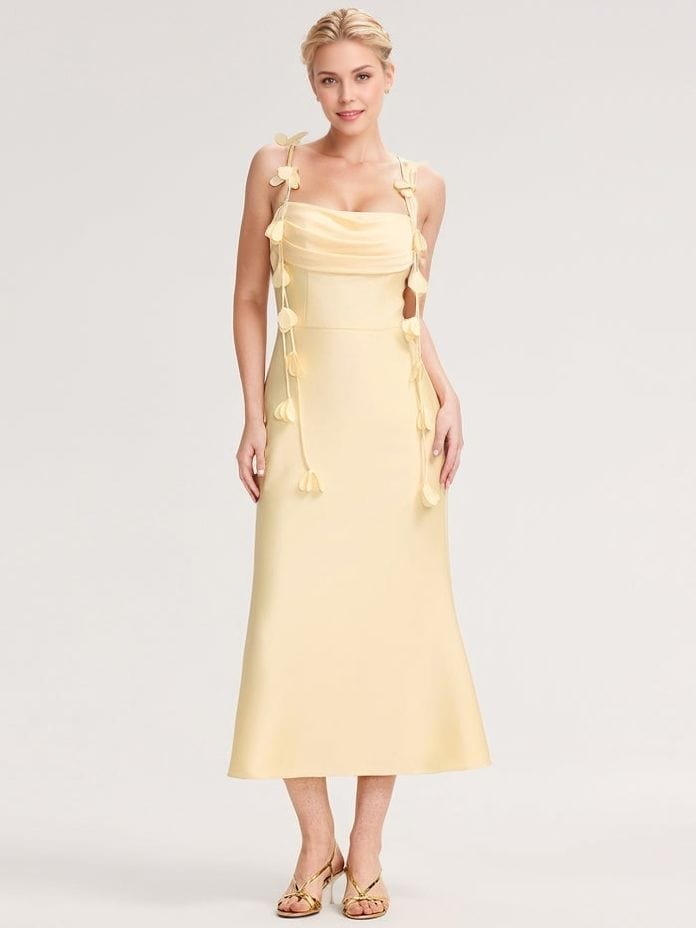 Robe d'invitée mariage jaune à bretelles