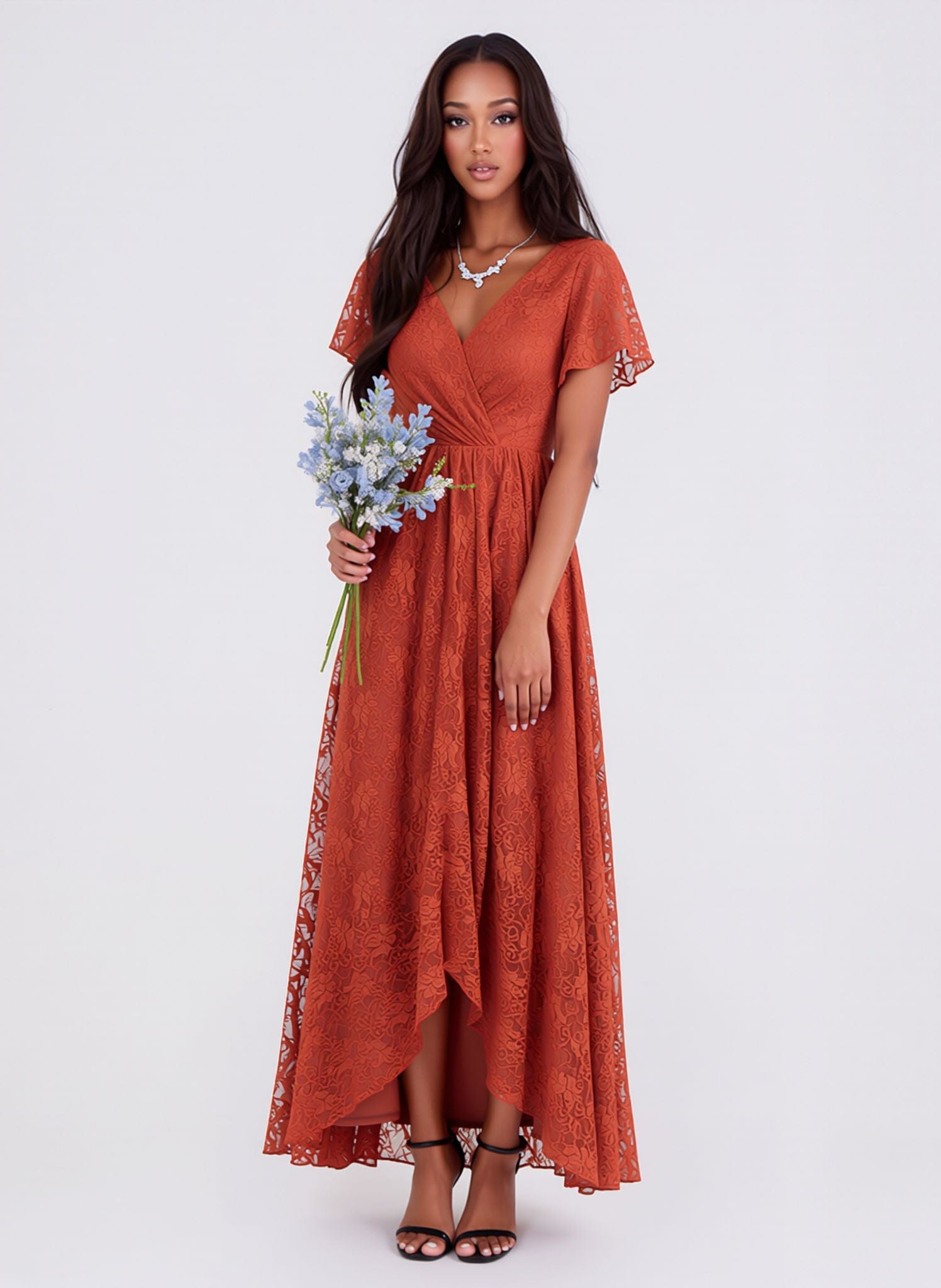 Robe de cocktail terracota en dentelle