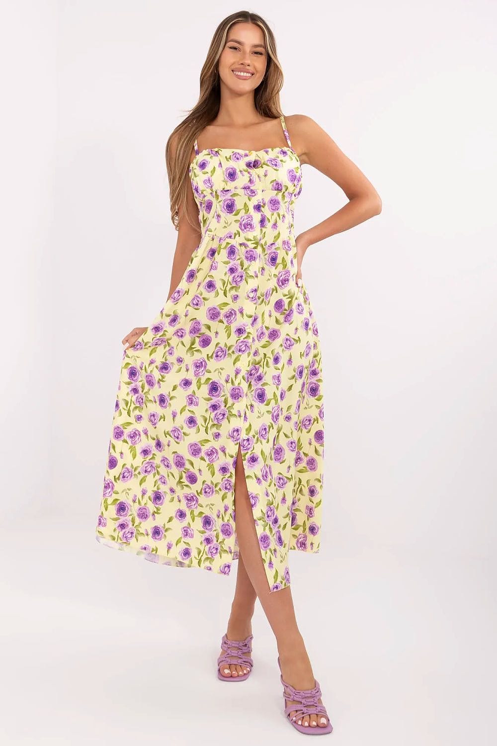 Robe à Bretelles Springfield Imprimé Fleuri - Taille 40 FR, Longueur 90 Cm, 100% Coton - Occasion Très Bon état