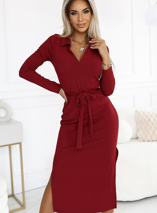 Robe midi rouge à manches longues