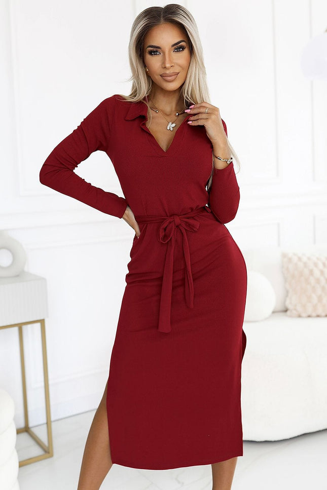 Robe midi rouge à manches longues