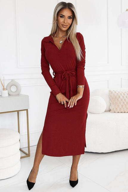 Robe midi rouge à manches longues