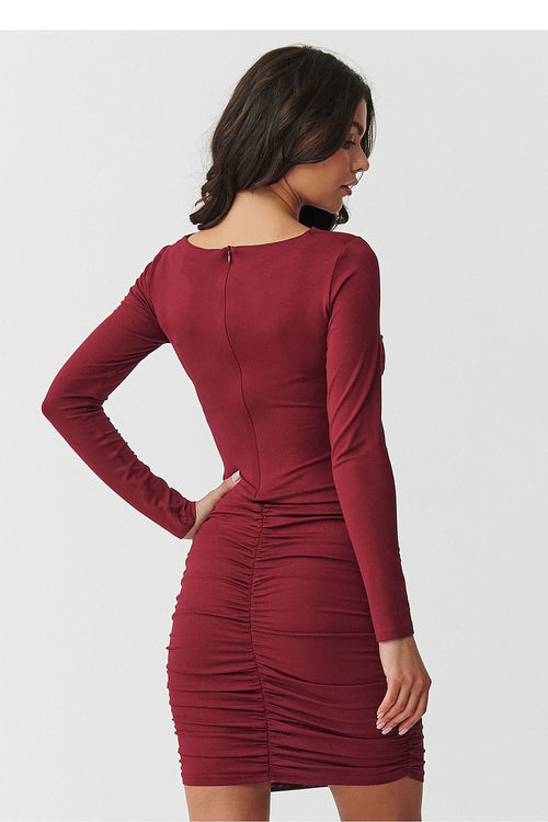 Robe de soirée bordeaux moulante manches longues