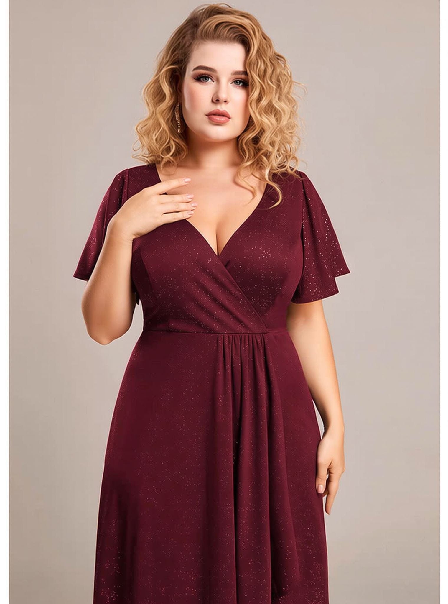 Robe de soirée bordeaux grande taille à fente asymétrique