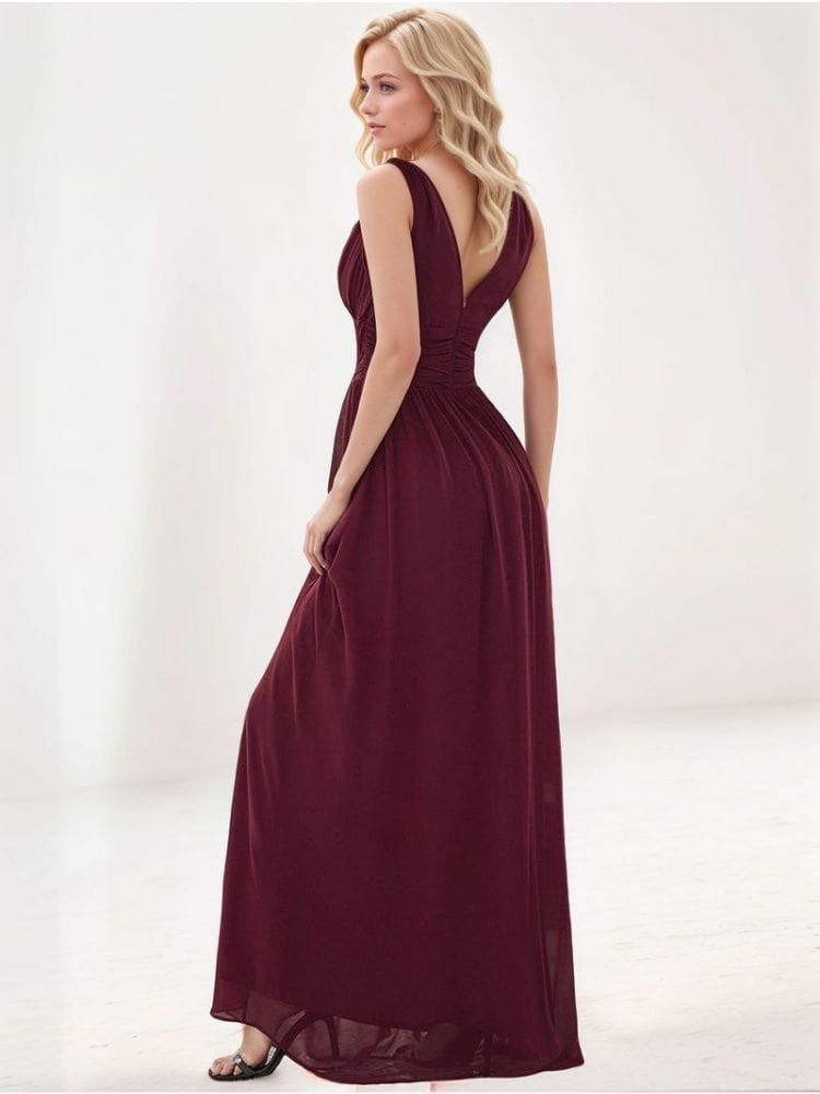 Robe de soirée bordeaux longue taille empire