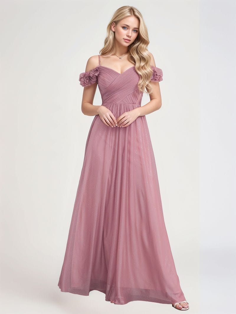 Robe de soirée de mariage rose poudrée longue