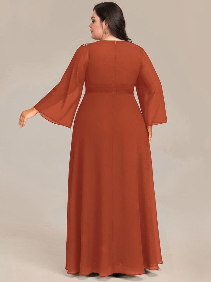 Robe de soirée grande taille couleur terracotta