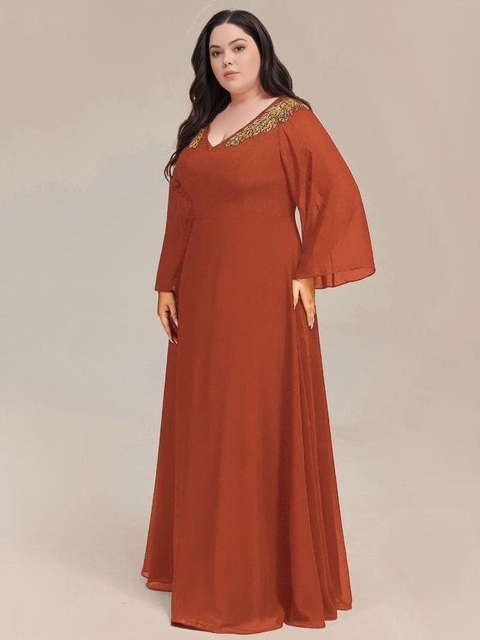 Robe de soirée grande taille couleur terracotta