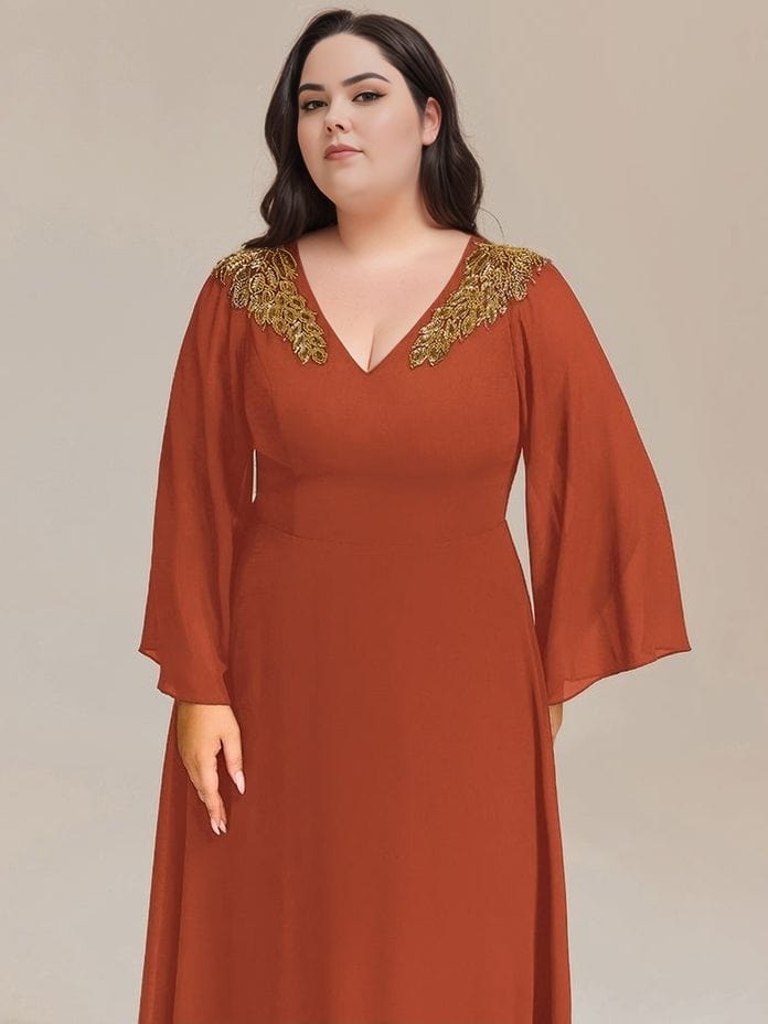 Robe de soirée grande taille couleur terracotta