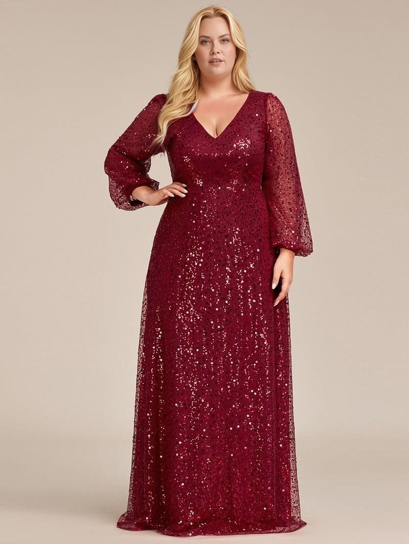 Robe de soirée grande taille longue manches longues