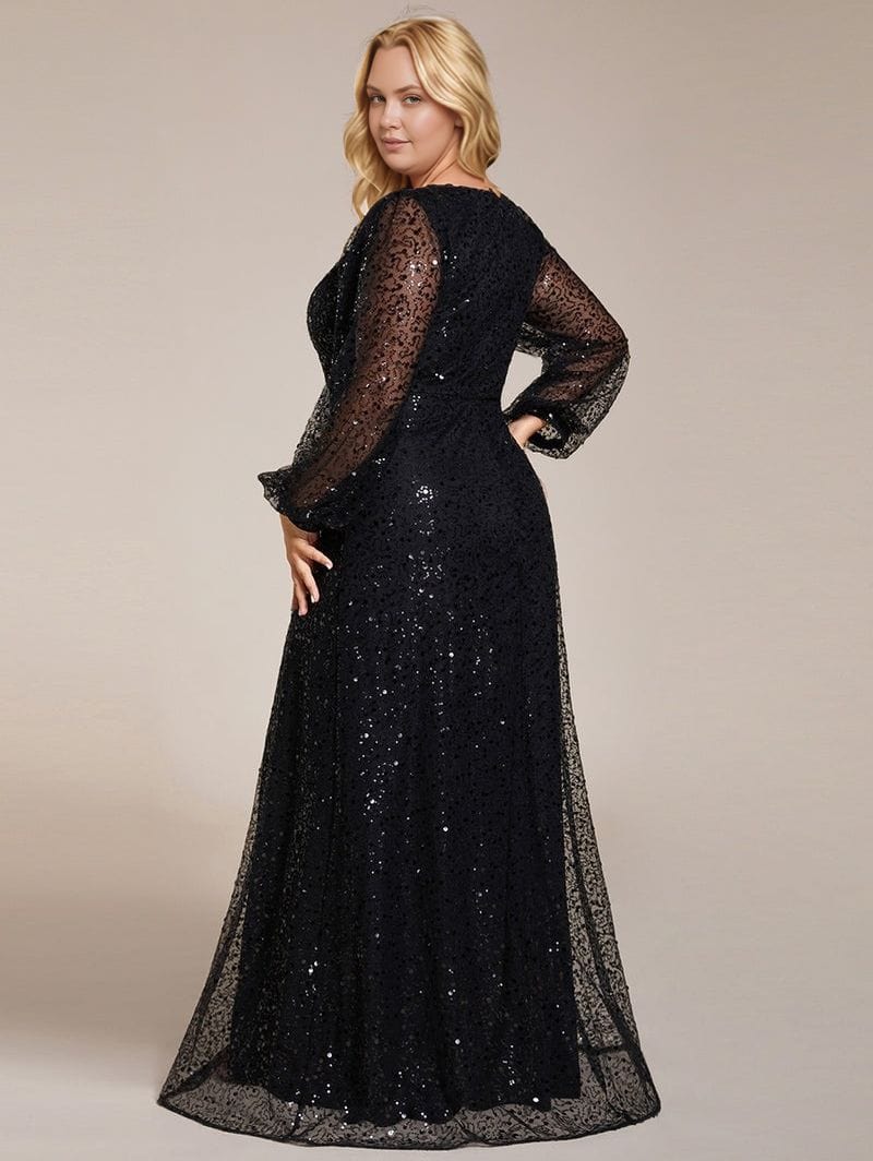 Robe de soirée grande taille longue manches longues