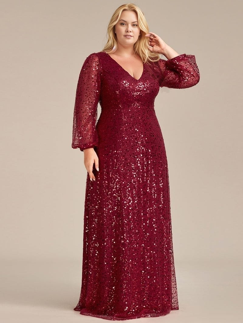 Robe de soirée grande taille longue manches longues