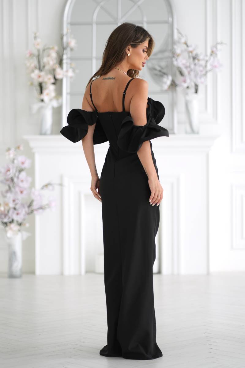 Robe de soirée longue noire fendue bretelles amovibles